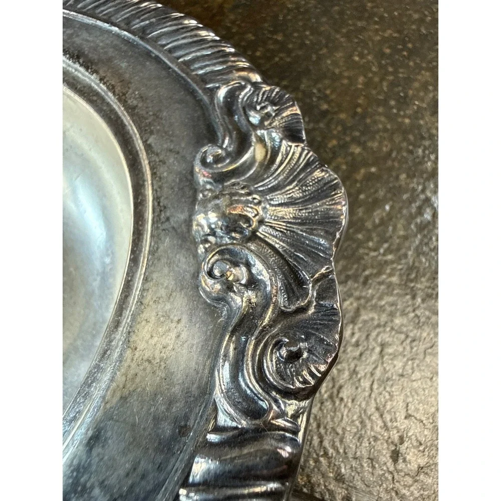 Vintage Silver on Copper Oval Serving Bowl 12
